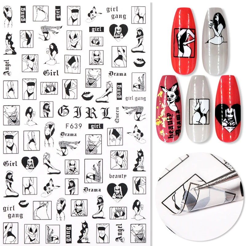 

New DIY Art Nail Stickers Self Adhesive Sliders Sexy Lady Shaped Nail Foils 3D Decals Character Face Image Nail Decorations