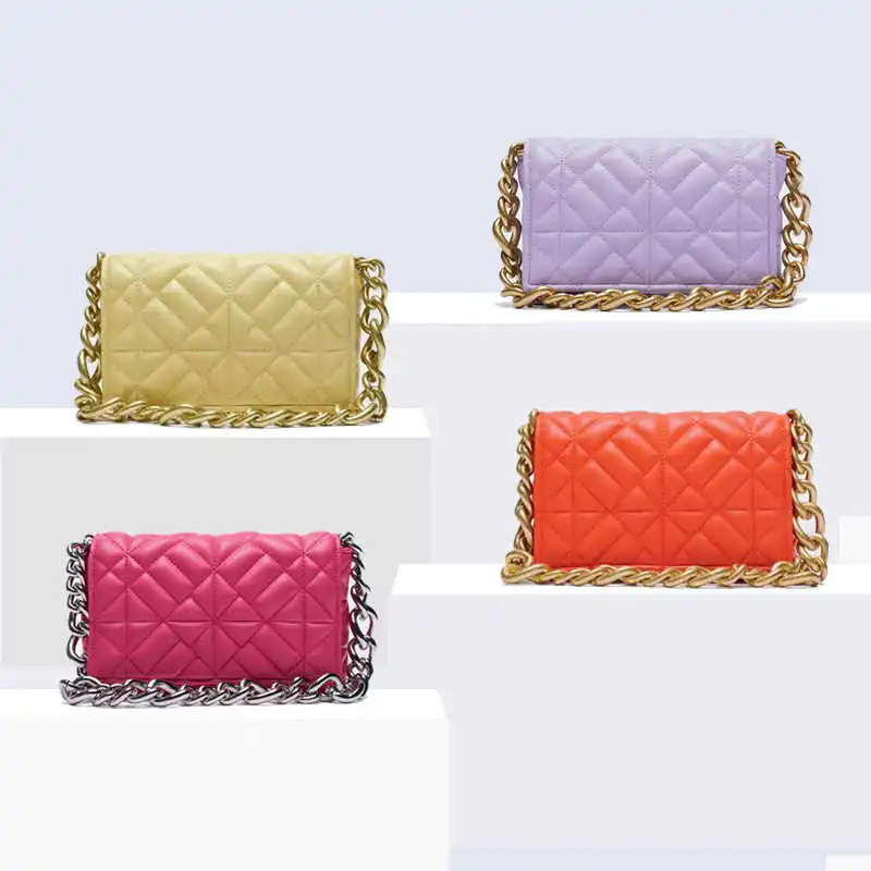 

Branded Women's Handbag Green Small Flap 2021 Shoulder Bag Thick Metal Chain Women Clutch Bags Luxury Ladies Shoulder Purse