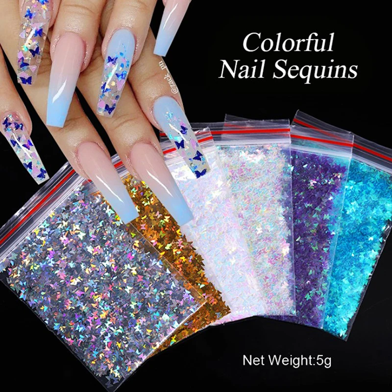 

Holographic Butterfly Heart Nail Art Glitter Micro Laser Star Flakes 3D Silver Gold Sequins Polish Manicure Nail Decoration