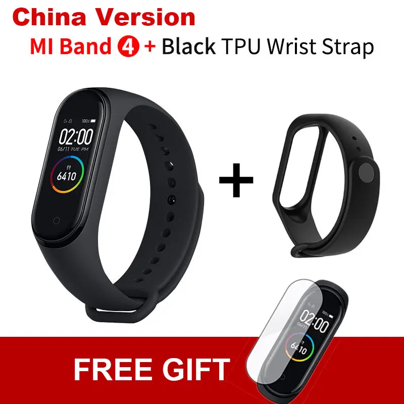 CN Add Black TPU Xiaomi mi Band 4 новейший mi band 4 Mp3 музыкальный цветной экран фитнес частота сердечных сокращений Bluetooth 5,0 умные часы - Цвет: CN Add Black TPU