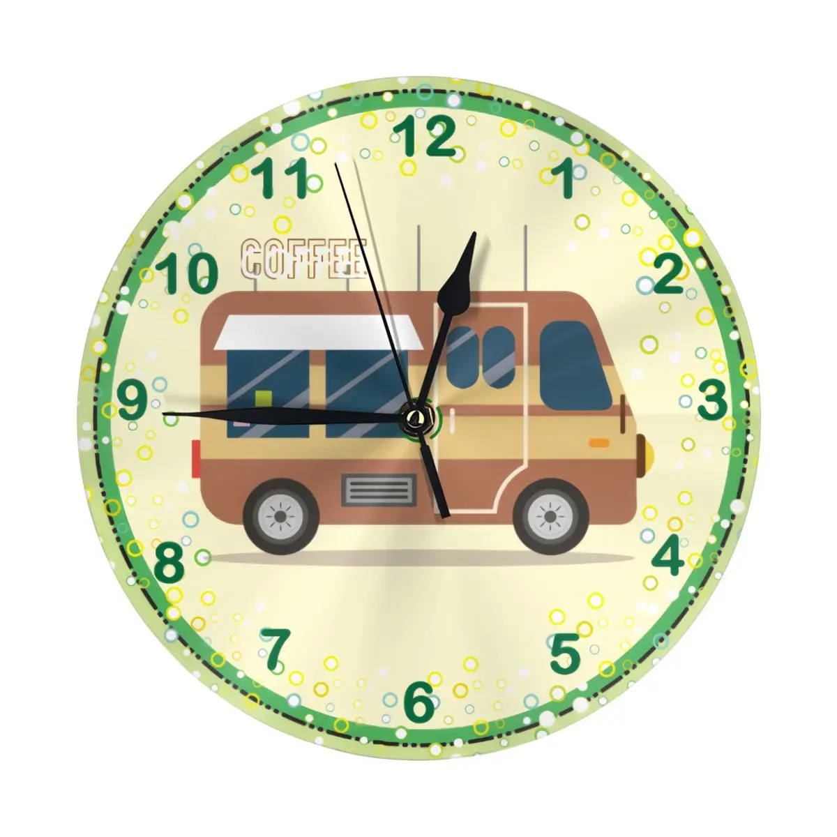 

Coffee Car Round Wall Clock 10 Inch Silent Non Ticking Battery Operated For Living Room Kitchen Bedroom Office