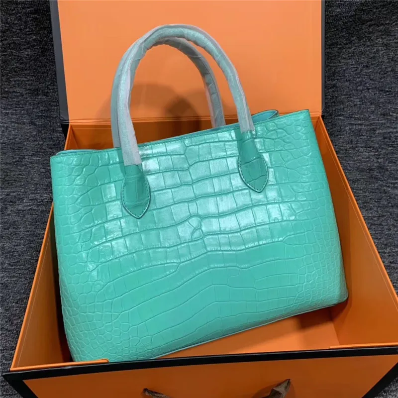 Подлинная крокодиловая кожа живота Женская сумка с верхней ручкой настоящая