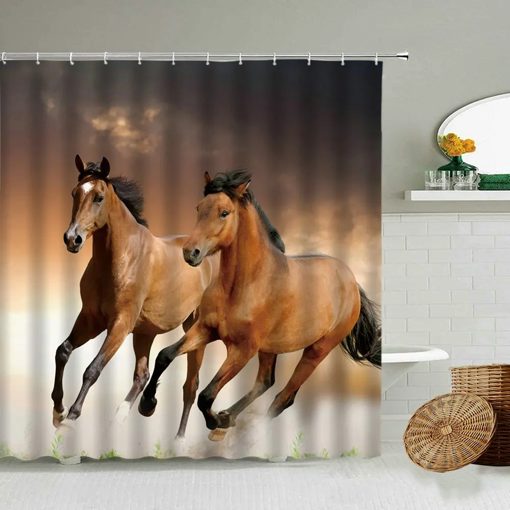 

Desert Horses Steed Running Poultry Animal Shower Curtain Family Bathroom Bathtub Blackout Waterproof Polyester Cloth Curtains