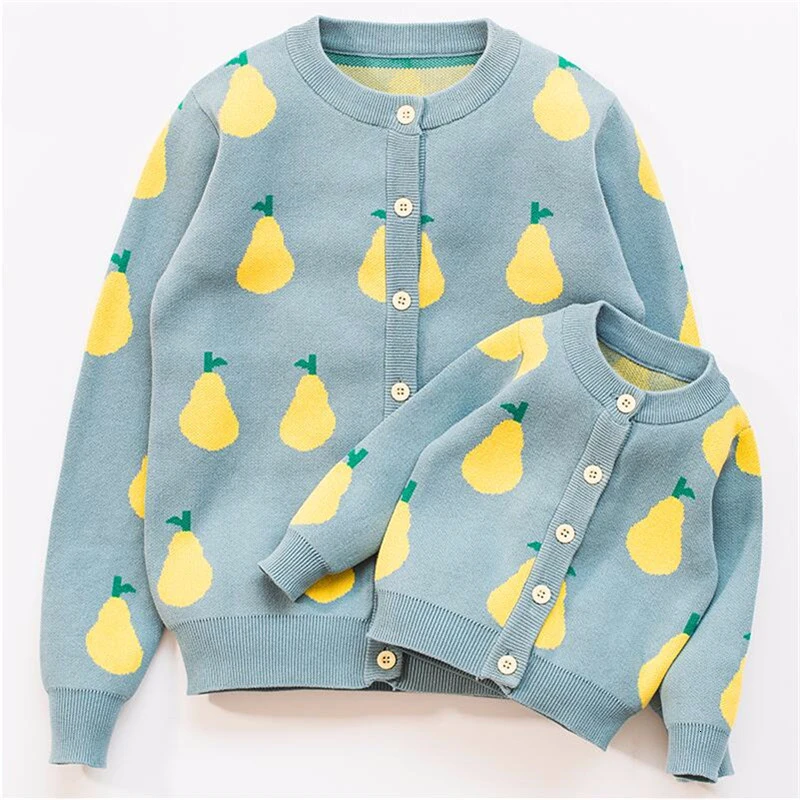 

Mother Daughter Sweater Cute Kids Knit Jacket for Family Matching Tops Clothes Coat Jacquard Mommy and Me Son Sweaters Outwear