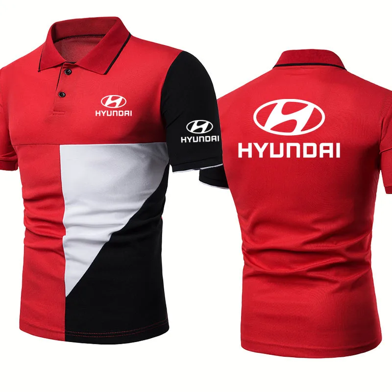 

Summer Men's polo shirt Hyundai Car Logo Printing Fashion casual trend Splicing Cotton tops High Quality Men's short sleeve