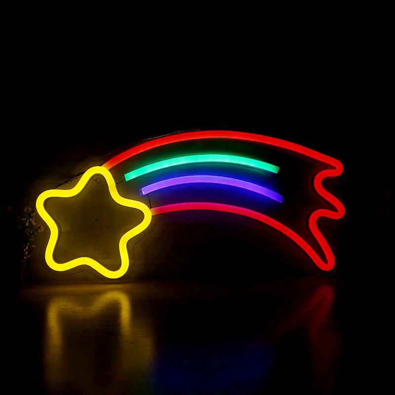 

USB светодиодный неоновые знаки, метеоритный Радужный Творческий декор, ночные светильники из ПВХ, гибкая осветительная панель, лампа для но...