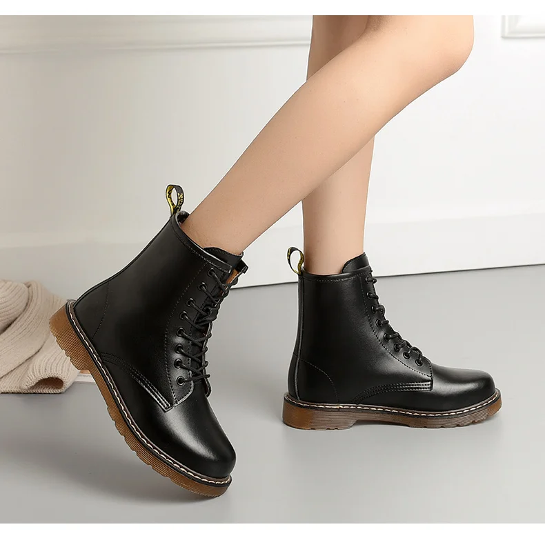 Snow Boots Winter Boot Fur Warm Comfortable Ankle Boots for Women Martin Boots Genuine Leather Shoes Flat Casual Booties