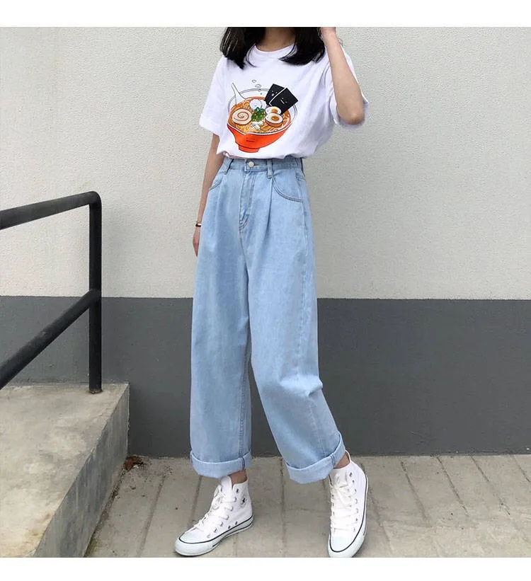 

Jeans Women Solid Vintage High Waist Wide Leg Denim Trousers Simple Students All-match Loose Fashion Harajuku Womens Chic Casual