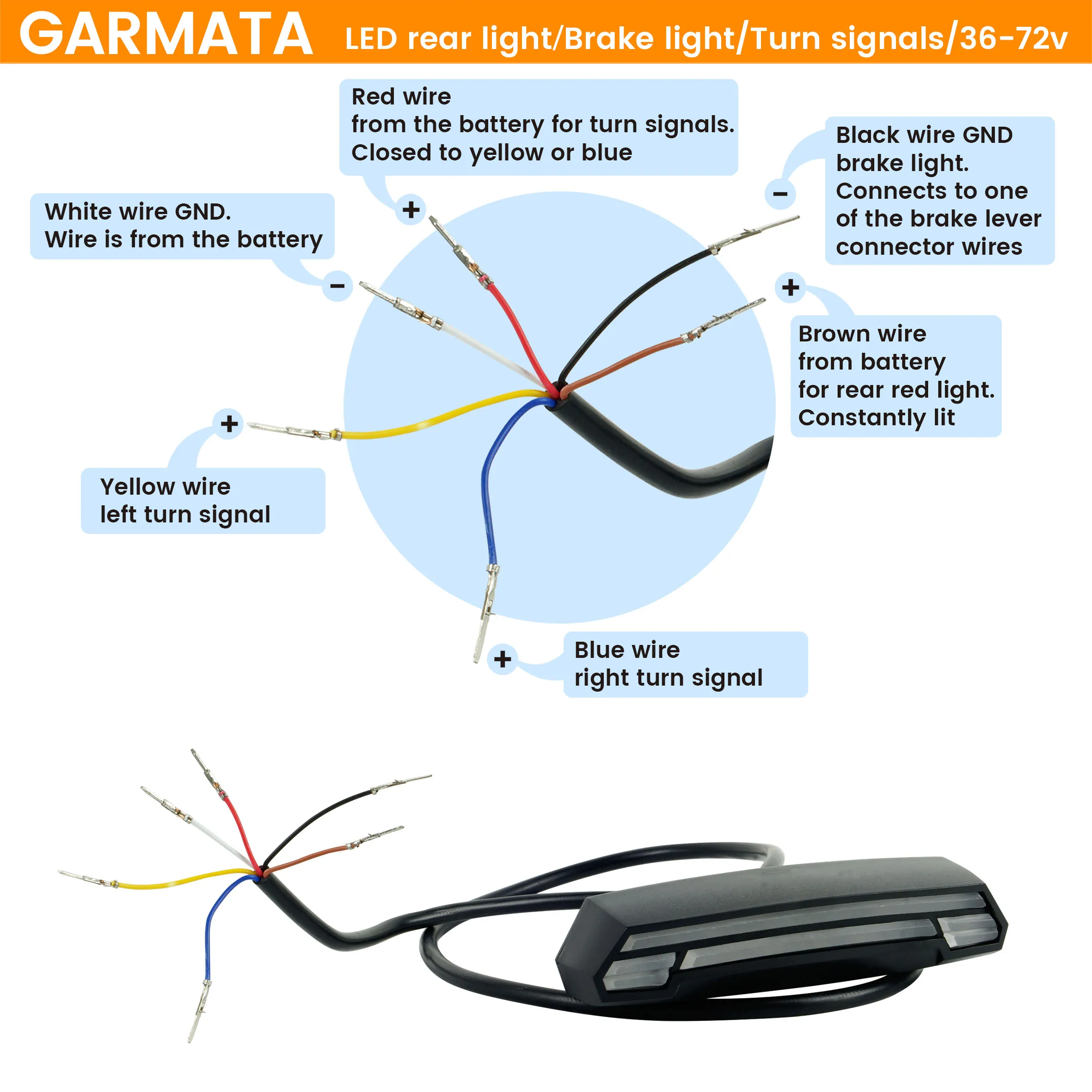 GARMATA Задний светодиодный фонарь для электровелосипеда 36-48-60-72в/ задний стоп с