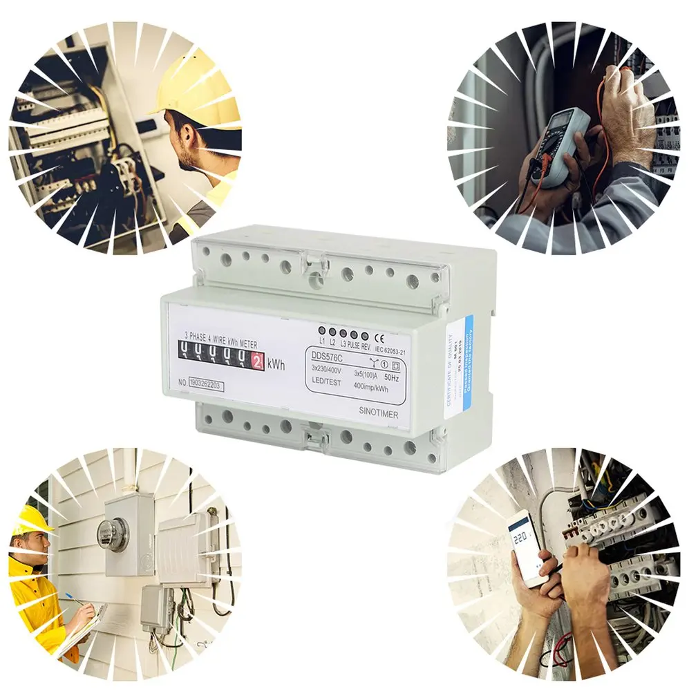 SINOTIMER DDS576C 5 (100) три фазы 4 провода 380VAC 50 / 60Hz аналоговый счетчик энергии на din-рейку с
