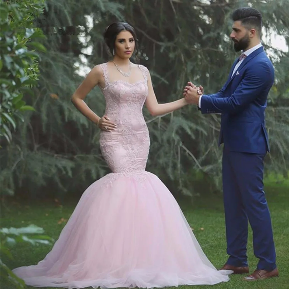 

Sexy Pink Lace Mermaid Wedding Dresses 2017 Vestido de Noiva Sereia Women Bride Dress Backless Wedding Gowns Casamento