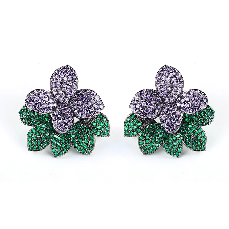 

Luxury Flower Zircon Jackets Earring Gold Plated Summer Women Banquet Wedding Fashion Earrings