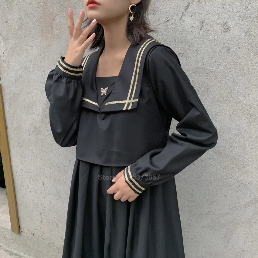 Корейская японская версия готический черный костюм JK с квадратным воротником