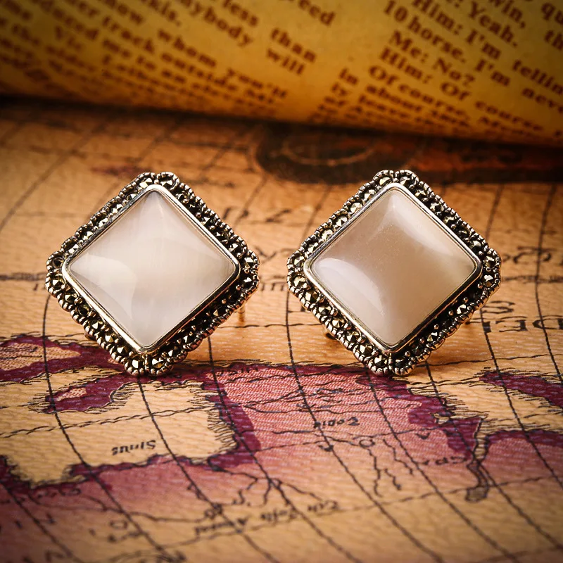 Женские квадратные серьги-гвоздики из тайского серебра 925 пробы