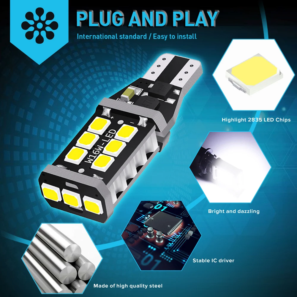 4x T15 W16W Canbus без ошибок 21SMD 2835 Светодиодные Автомобильные стосветильник-сигналы