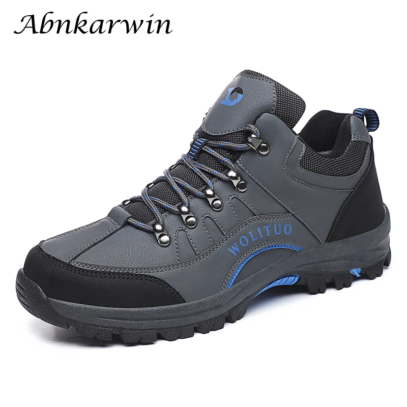 

Winter Men Ankle Outdoor Plush Leather Hiking Boots Mountain Trekking Shoes Big Size Camping Sneakers Tracking Trecking 47 48