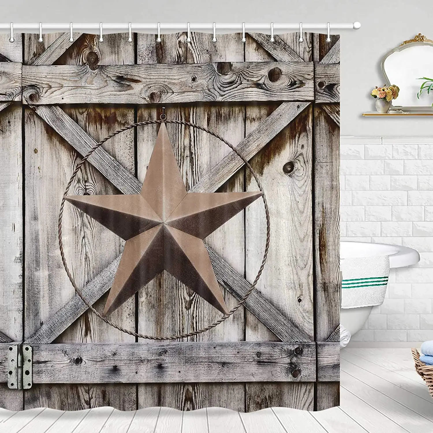 

Западная деревянная доска, занавеска для душа в фермерском стиле, занавеска для душа в западном стиле со звездами, 12 крючков в комплекте