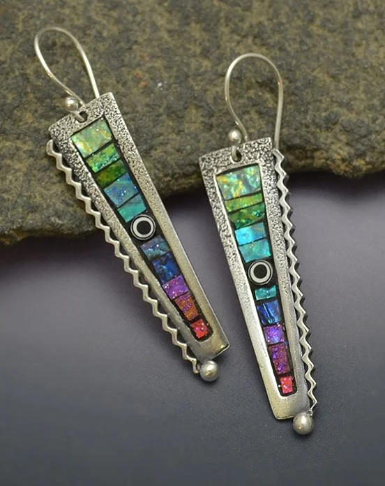Серебряный цвет серьги-подвески в переливчатая Радуга цвета с Полимерная глина