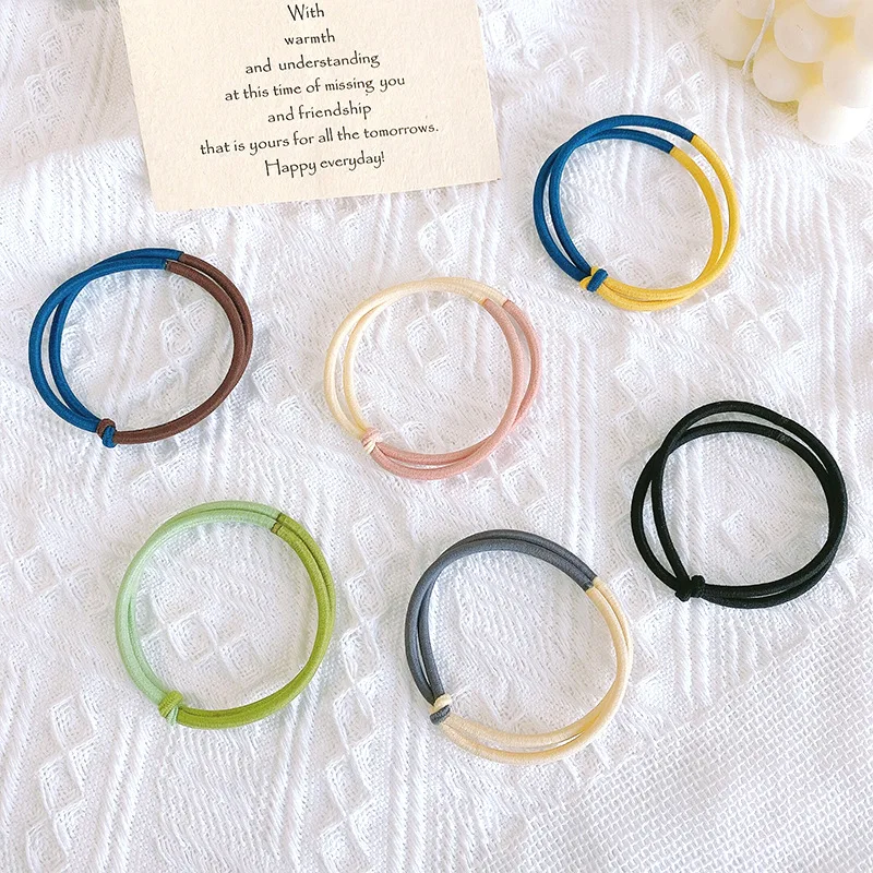 

New Simple Two-color Stitching Buckle Hair Rope High Elasticity Basic Hair Tie Hair Rubber Band Head Rope
