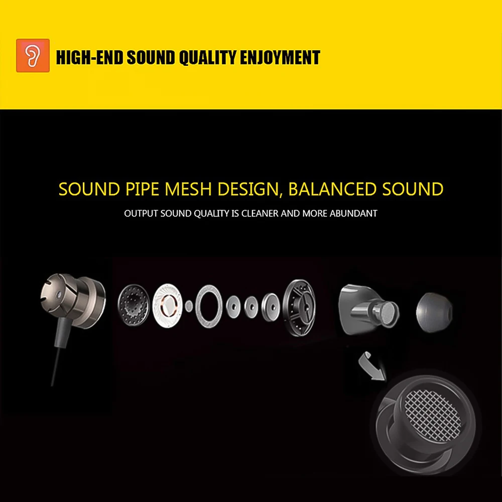 Супер бас металла In Ear проводные наушники объем Управление Наушники Hi Fi стерео с