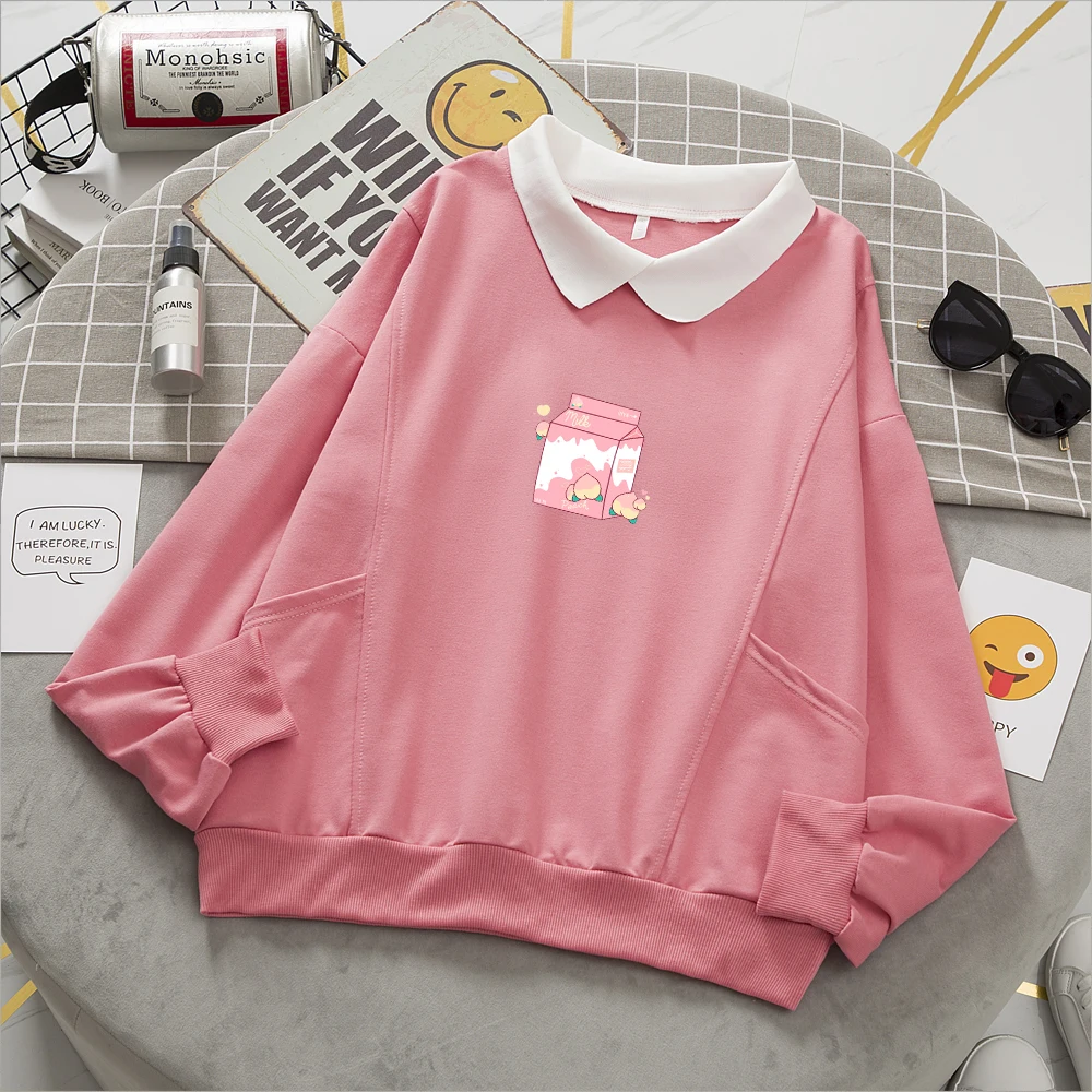 Peach Milk Hoodie Oversized Harajuku Sweatshirt Cotton Women Pullover Feminino Korean Streetwear Cute Sweetshirt Chic Sweatsuit