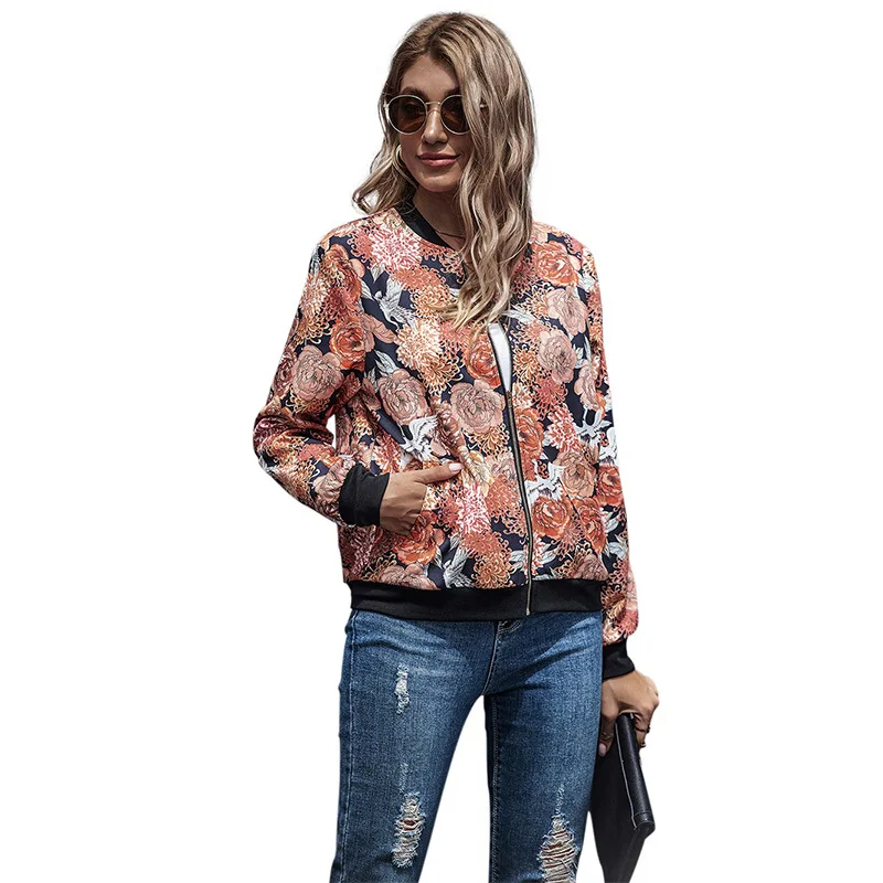 

Autumn and Winter Printed Long-Sleeve Zipper Jacket Baseball Uniform Coat for Women