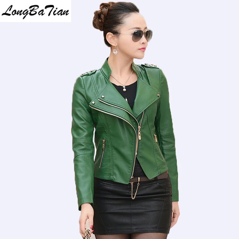 

Женская куртка с заклепками, зеленая мотоциклетная куртка из искусственной кожи, верхняя одежда больших размеров 4XL, весна-осень 2020