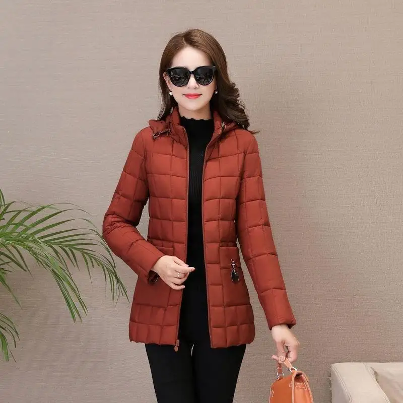 2019 зимняя женская парка пуховое хлопковое пальто Женская Повседневная клетчатая