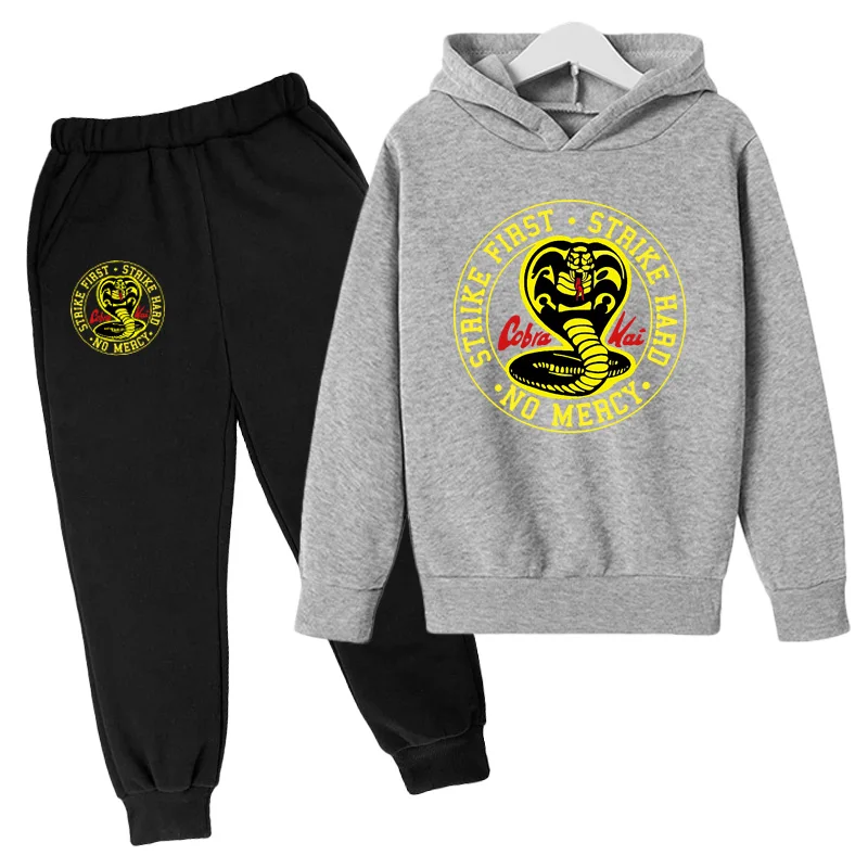 

4-14 Children's sweater Cobra kai Print Fashion Cool boy Hoodies Autumn outdoor Jackets Long Sleeve Sweatshirt+pants Casual Sets