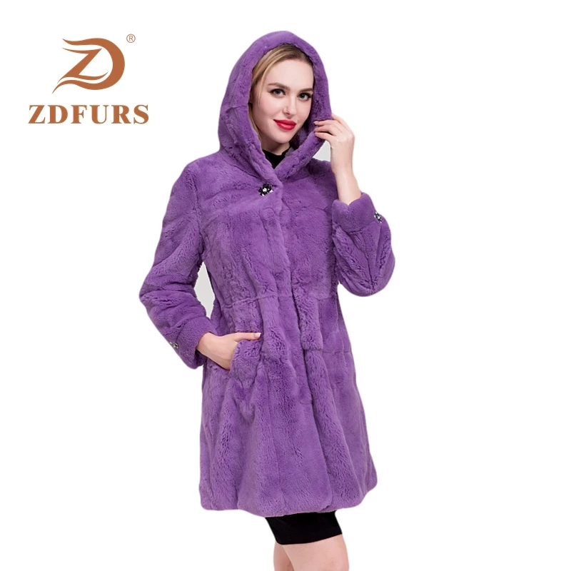 ZDFURS* 2019 Luxury Long fur coat Customize Plus Size Factory sale Genuine Rex Rabbit Real Fur Coat Women Fur Jacket New Winter
