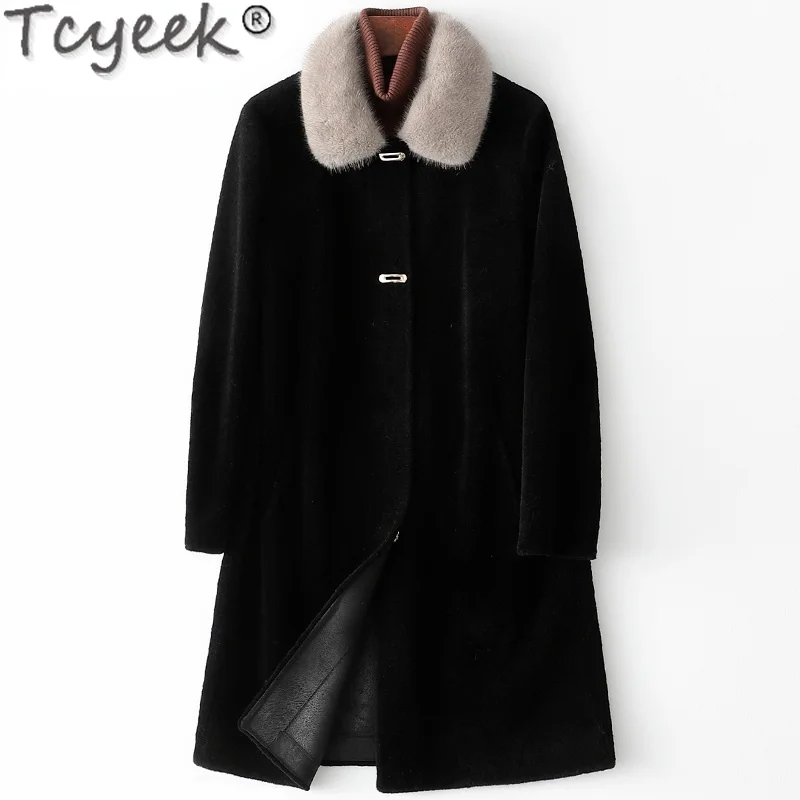 

Tcyeek 100% Real Sheep Shearling Coat Female Winter 2021 Mink Fur Collar Coats Women Wool Jackets Elegant Casaco Feminino Gxy198