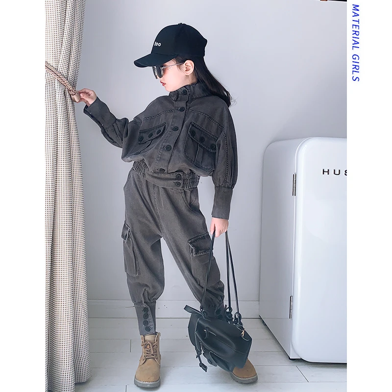 2019 модный прочный Джинсовый комплект из двух предметов серого цвета для