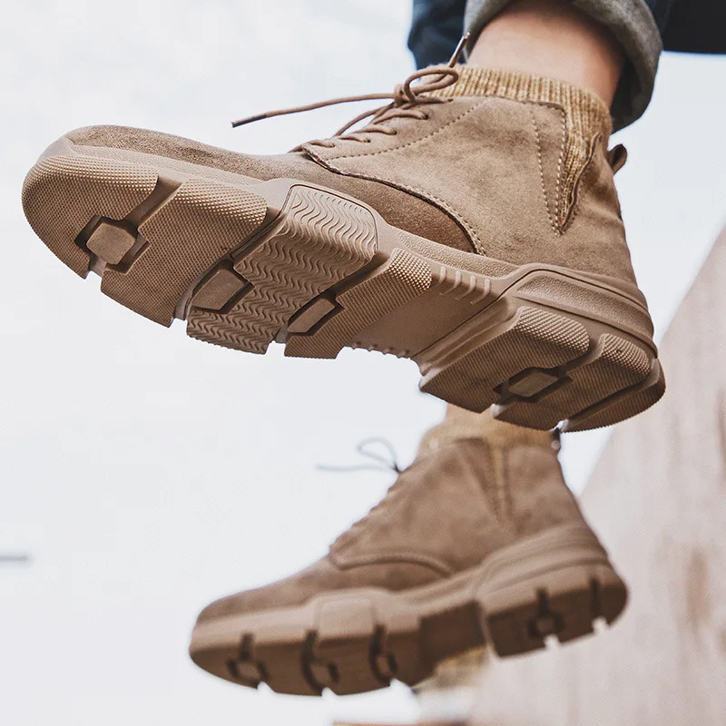 

Мужские ботинки с высоким берцем, коричневые ботинки с нескользящей подошвой, Классическая Защитная Уличная обувь в стиле милитари, зима 2020