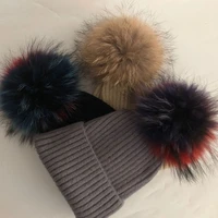 casual new winter hat real fox fur mink pompoms hats for women children spring wool warm skullies beanies hats caps for women