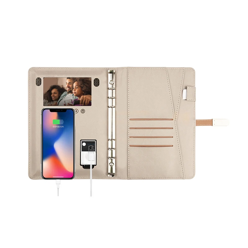 

A5 PU Leather Journal Planner Notebook Customizable MP4 Video Player Wireless Charging Business Promotional Gift