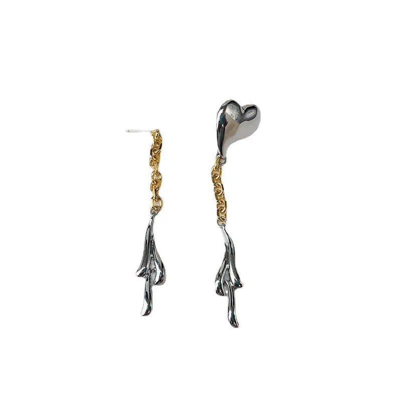 

Long fringed two-color irregular drop chain personalized hip-hop high-end earrings