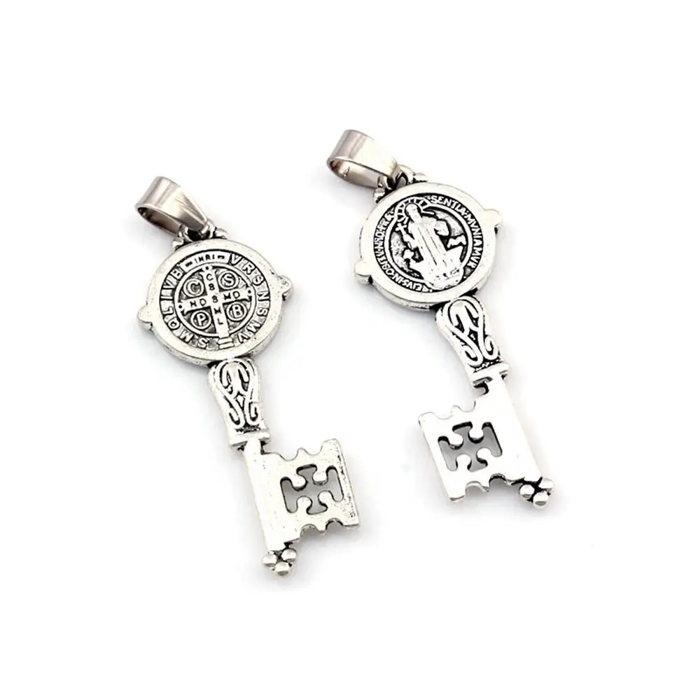 50pcs Zinc Alloy Saint Benedict Medal Cross Smqlivb Key Dangle Charm Beads Handmade DIY Jewelry 16.5x52mm A-580a | Украшения и