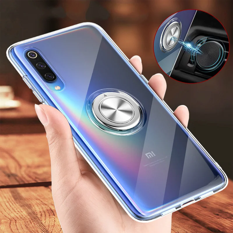 Прозрачный чехол для Xiaomi Redmi Note 7 Pro магнитный металлический с кольцом Mi 9 8 9e Lite Mi9