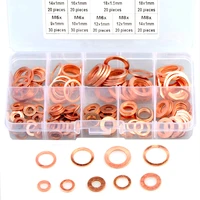 200pcs copper sealing solid gasket washer set flat ring seal assortment kit m5 m6 m8 m10 m12 m14 for sump plugs accessories