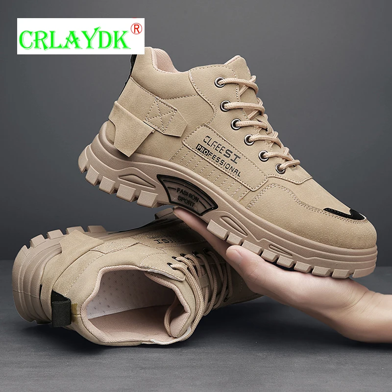 

CRLAYDK 2021 New Low Top Men's Fashion Short Boots Tooling Leather Walking Shoes Thick Sole Casual Working Non Slip Booties