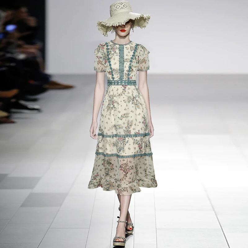 

Женское подиумное платье Gedivoen, элегантное вечернее платье средней длины с коротким рукавом и цветочным принтом, лето 2019