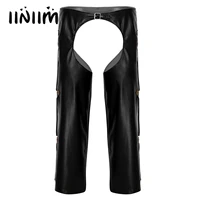 2pcs mens lingerie faux leather crotchless zippered tight pants leggings trousers with g string stage performance for club party