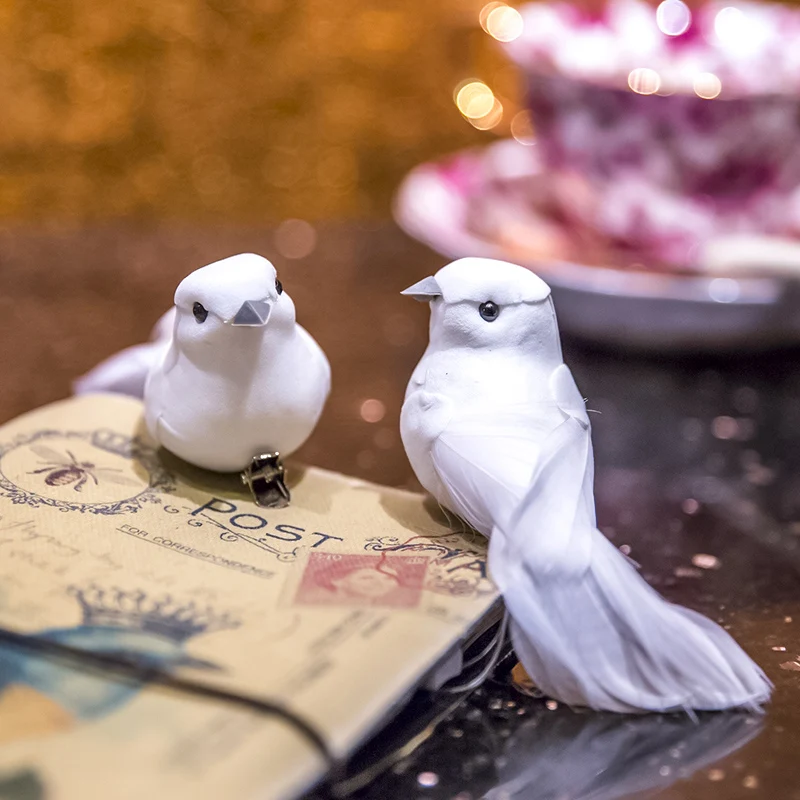 

3 Pcs Simulation Feather Bird White Bird Wedding Decoration Holiday Gift Handicrafts Rural Outdoor Home Decoration