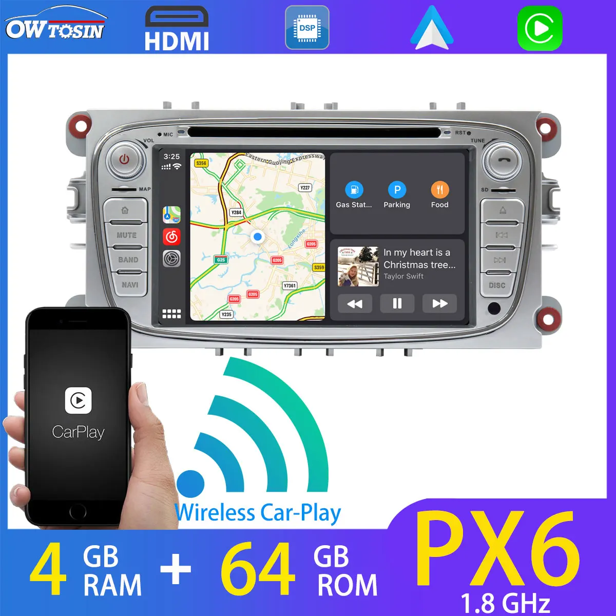 PX6 4G + 64G Android 10 автомобильный мультимедийный плеер для Ford Focus C S Max Mondeo Galaxy GPS Радио
