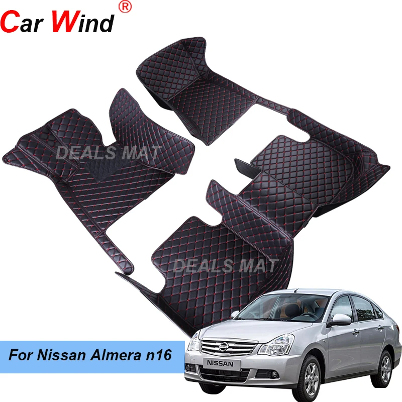 

100% кожаные автомобильные коврики с карманами, напольные коврики для Nissan Almera n16 2006 2007 2008 2003 2004 2005, аксессуары