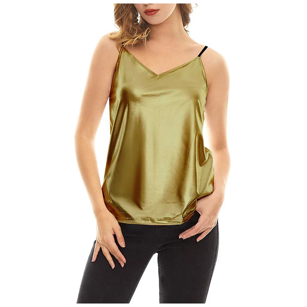 Блестящий камзол жидкий влажный вид женские майки сексуальные топы блестящие