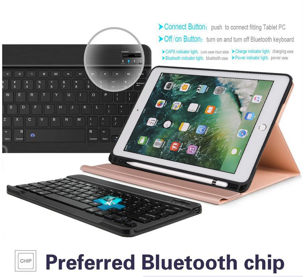 Чехол с клавиатурой для iPad 10,2 7th Gen 10," с держателем для карандашей, смарт-подставка, Авто Режим сна/пробуждения, испанская русская английская клавиатура