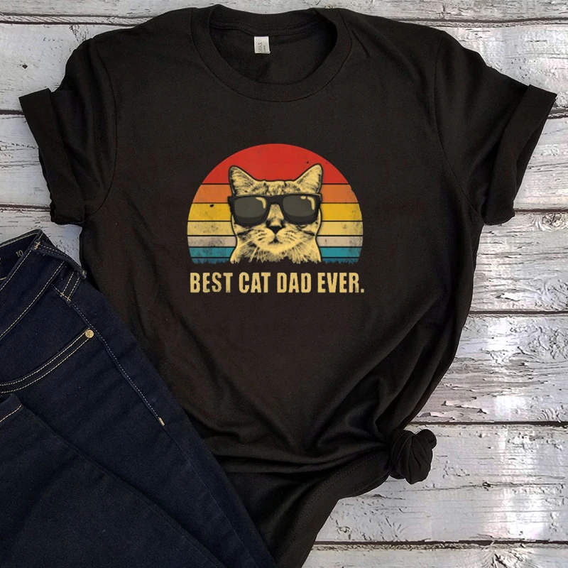 Лучший Кот папа футболки забавные рок Топ папы с графическими принтами для