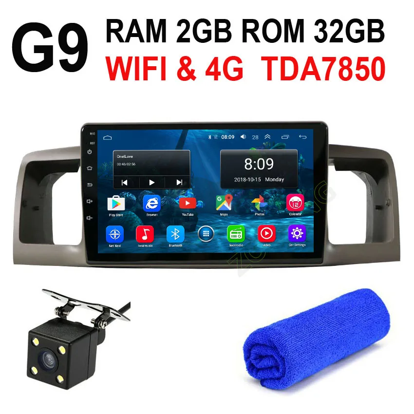 G9 2G 32G CAM 4G DSP 36EQ Android9.0 Автомобильный мультимедийный dvd-плеер для Toyota Corolla E120 EX для BYD F3 Авторадио автомобильный gps-навигация, радио, стерео - Цвет: G9 2G 32G CAM
