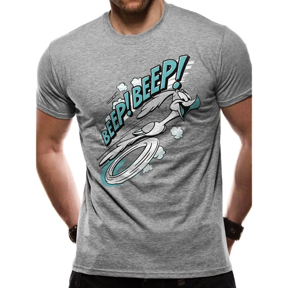 

Officially Licensed Retro Men's Looney Tunes Beep Beep Grey T-Shirt Cartoon t shirt men Unisex New Fashion tshirt Loose Size